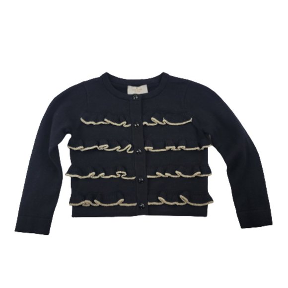 Kate Spade Black Ruffle Front Cardigan Sweater - Picture 1 of 9